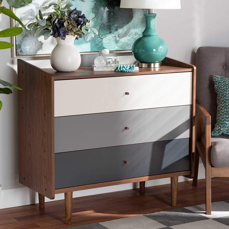 Image 1 Halden 35 1/2 inchW Walnut Brown and Gray 3-Drawer Accent Chest