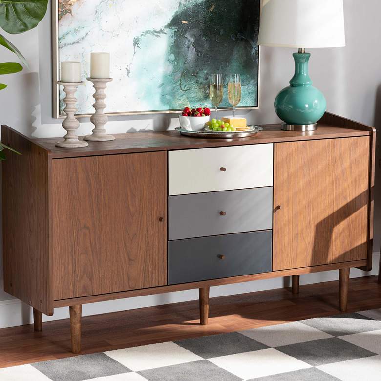 Image 1 Halden 57"W Walnut Brown and Gray 2-Door Sideboard Buffet
