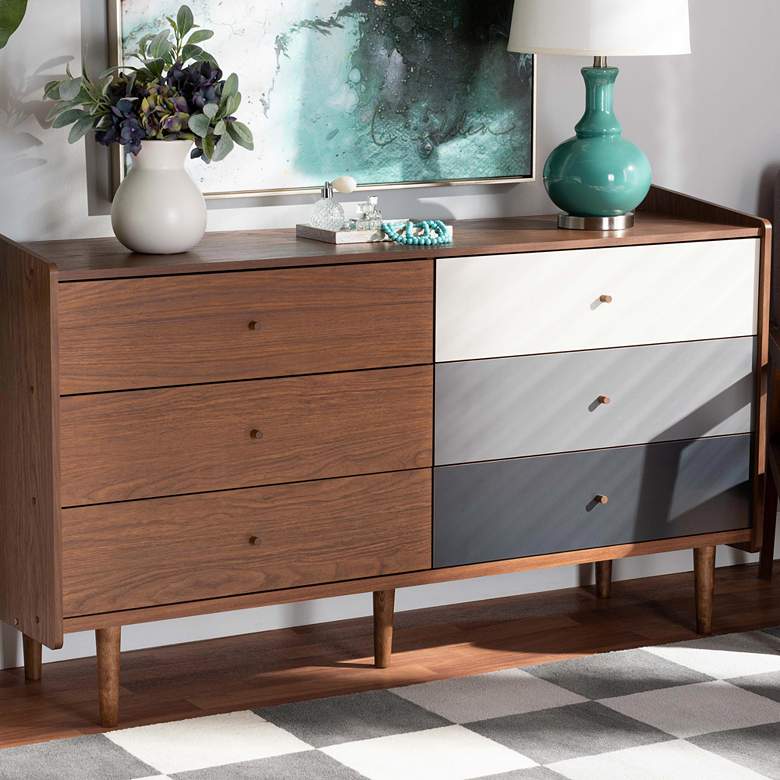 Image 1 Halden 59 1/4 inch Wide Walnut Brown and Gray 6-Drawer Dresser