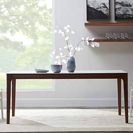 Image2 of Haldis 70 3/4" Wide White Ceramic Walnut Veneer Dining Table