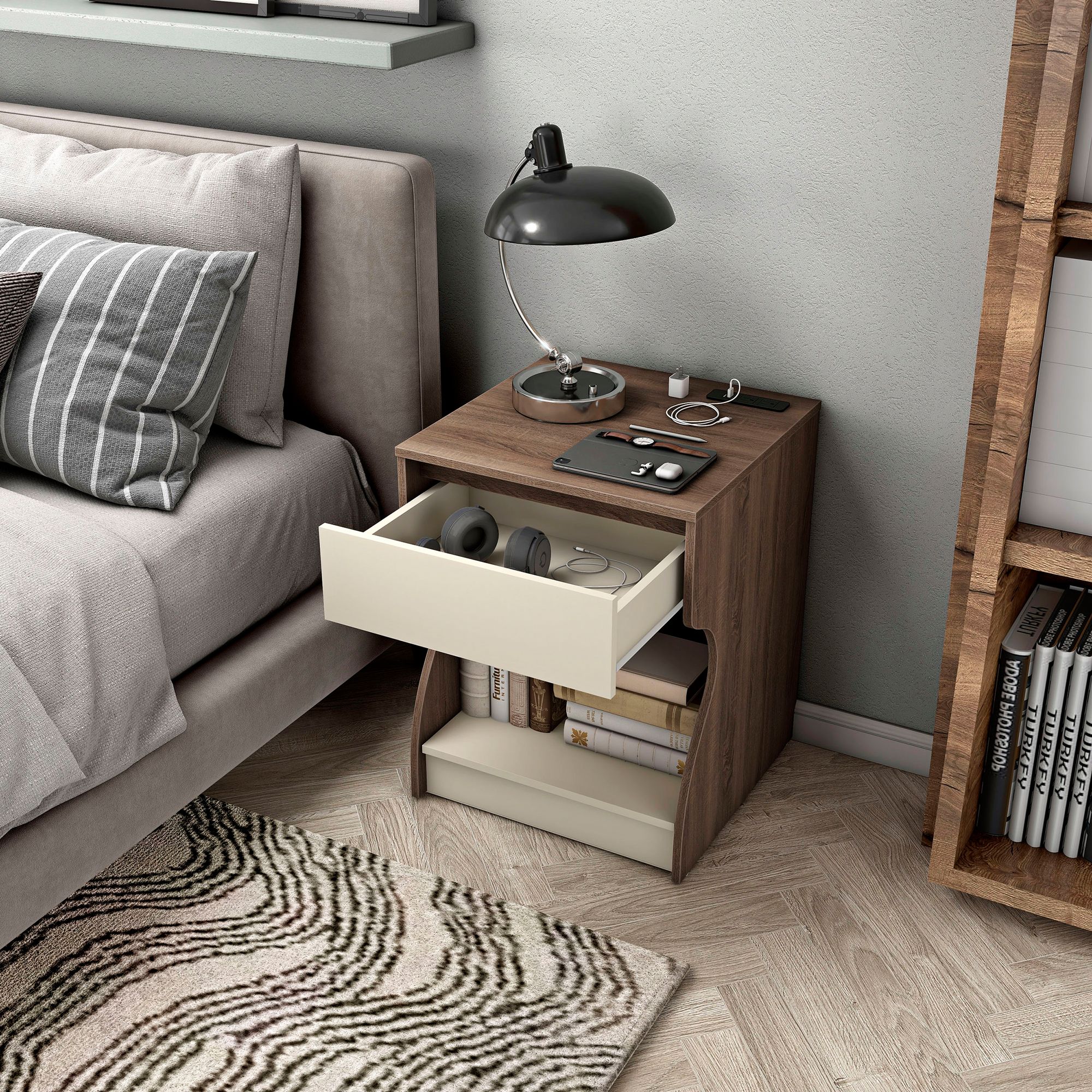 Haley 19" Wide Chestnut Brown Nightstand with USB Charger