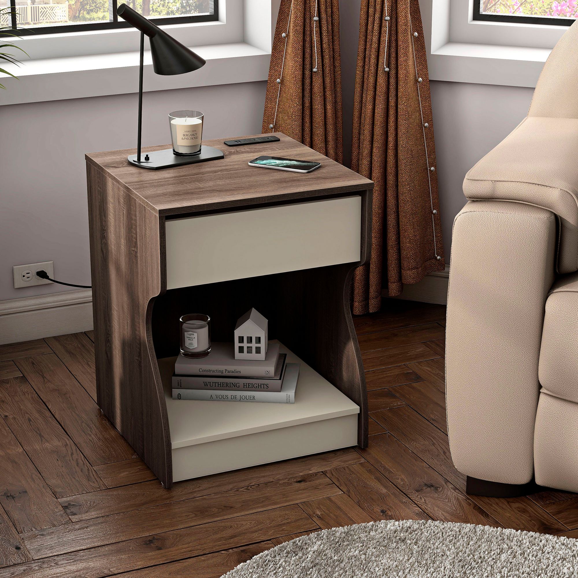 Haley 19" Wide Chestnut Brown Nightstand with USB Charger