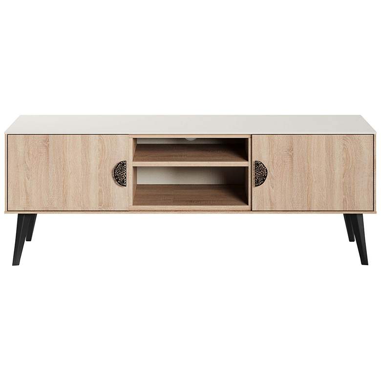 Image 1 Haley 55.10" Mid-Century Modern TV Stand in Natural and Nude