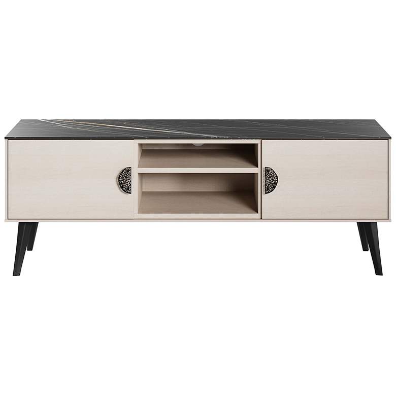 Image 1 Haley 55.10" Mid-Century Modern TV Stand in White and Black Marble
