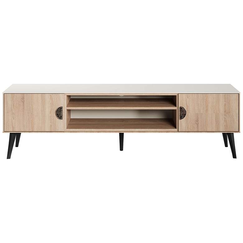 Image 1 Haley 70.9" Mid-Century Modern TV Stand in Natural & Nude