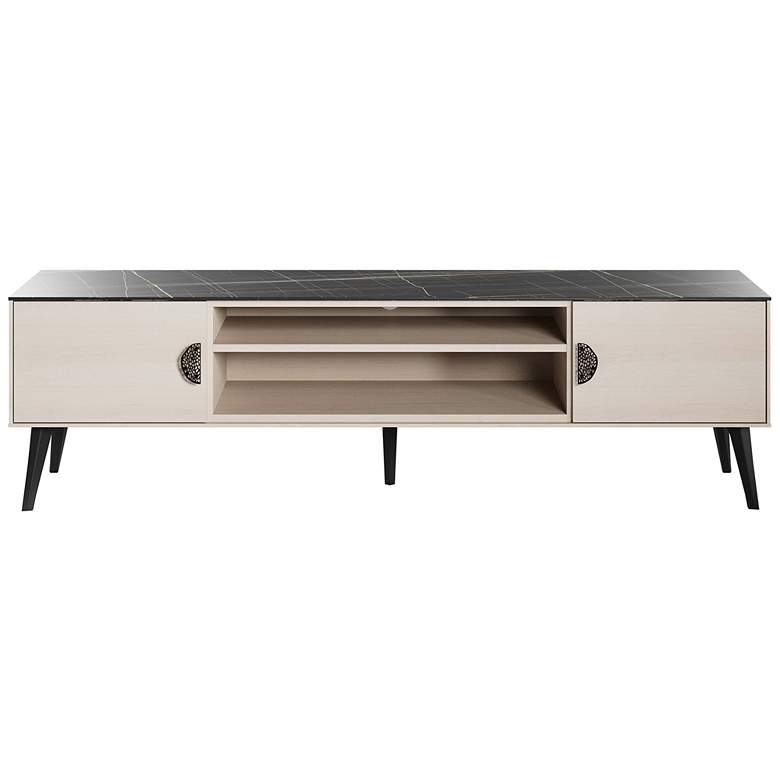 Image 1 Haley 70.9" Mid-Century Modern TV Stand in White and Black Marble