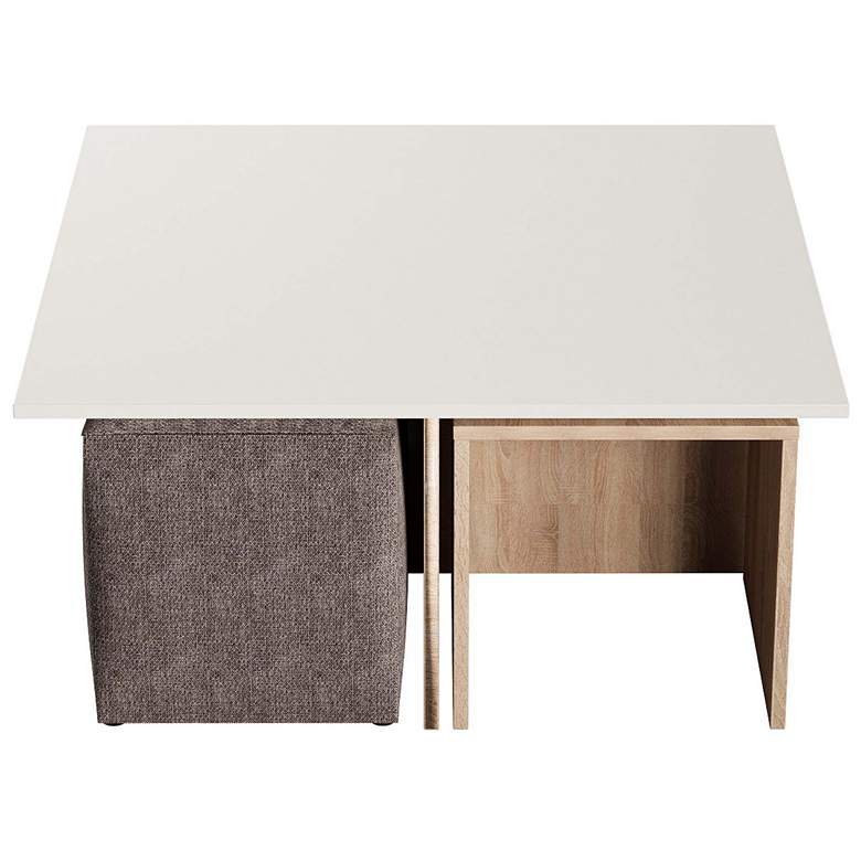 Image 1 Haley Mid-Century Modern Nested Coffee Table & Ottoman Set in Natural&