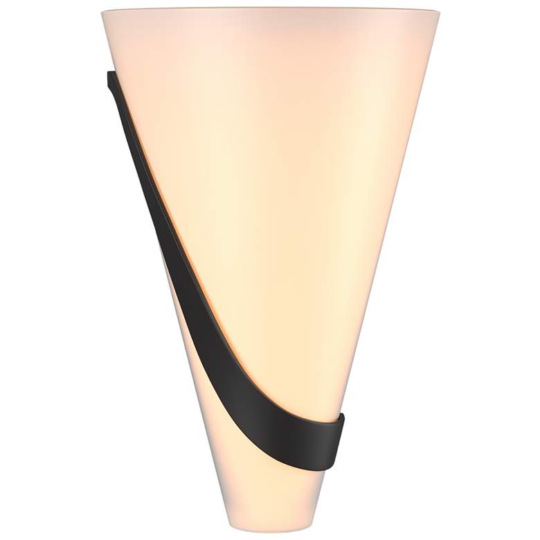 Image 1 Half Cone 12 inch High Left Orientation Black Sconce With Opal Glass Shade