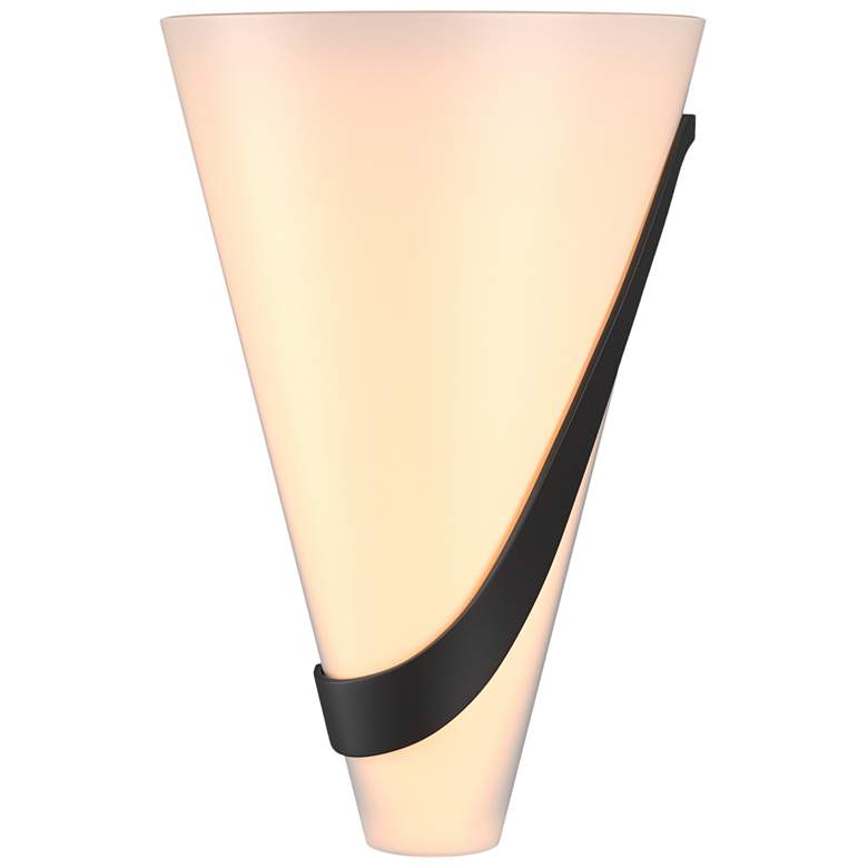 Image 1 Half Cone 12 inch High Right Orientation Black Sconce With Opal Glass Shad