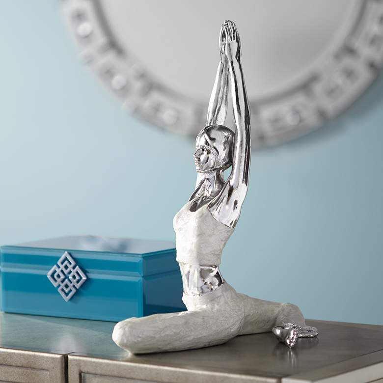 Image 1 Half Pigeon Yoga Pose 16 1/4 inch High Silver Sculpture
