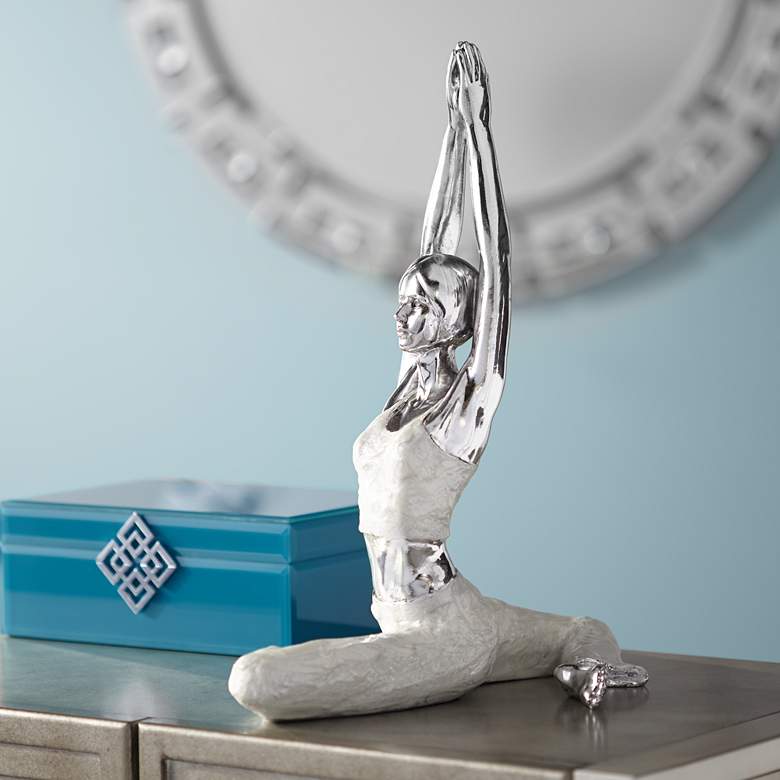 Image 1 Half Pigeon Yoga Pose 16 1/4" High Silver Sculpture