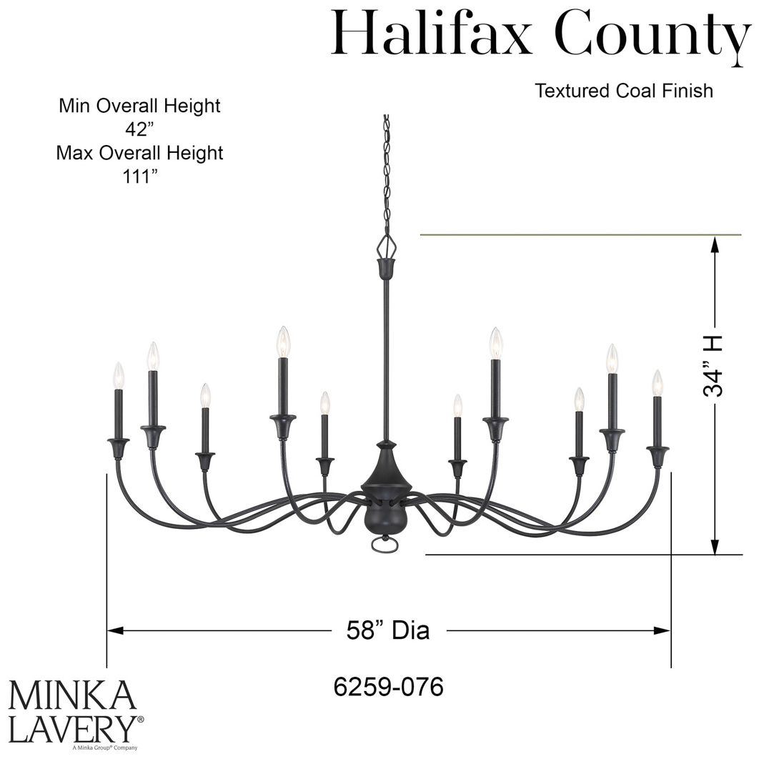 Halifax County 58" Wide Textured Black 10-Light Chandelier