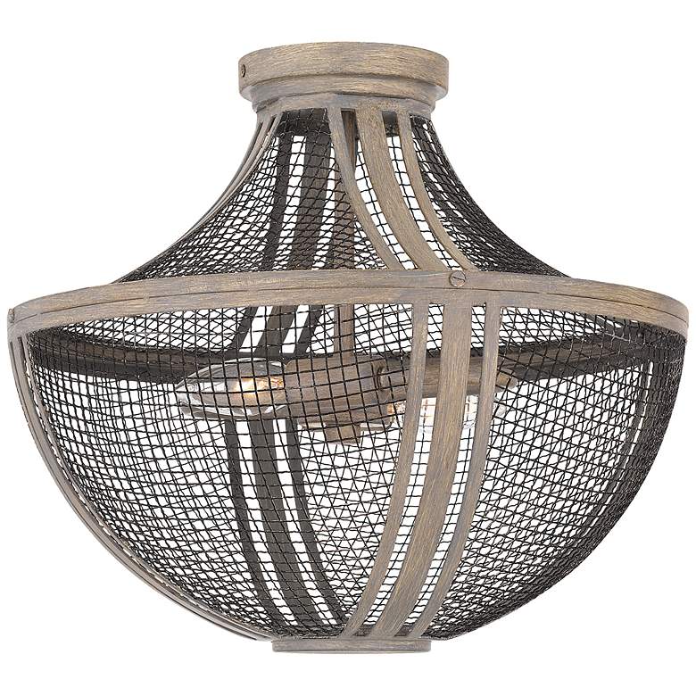 Image 1 Hallie 2-Light Distressed Grey Wood Semi-Flush Mount Light