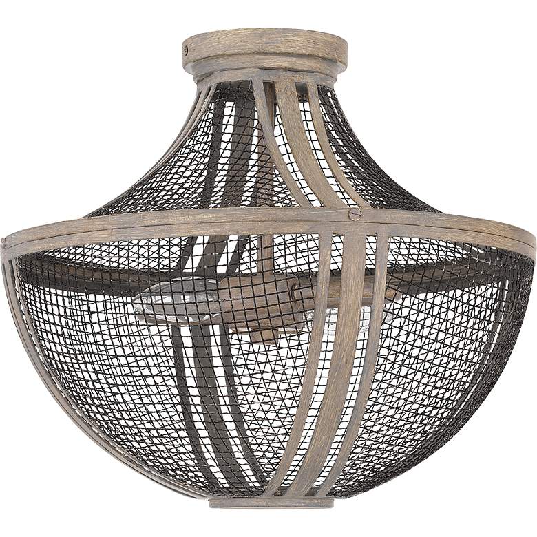 Image 2 Hallie 2-Light Distressed Grey Wood Semi-Flush Mount Light more views