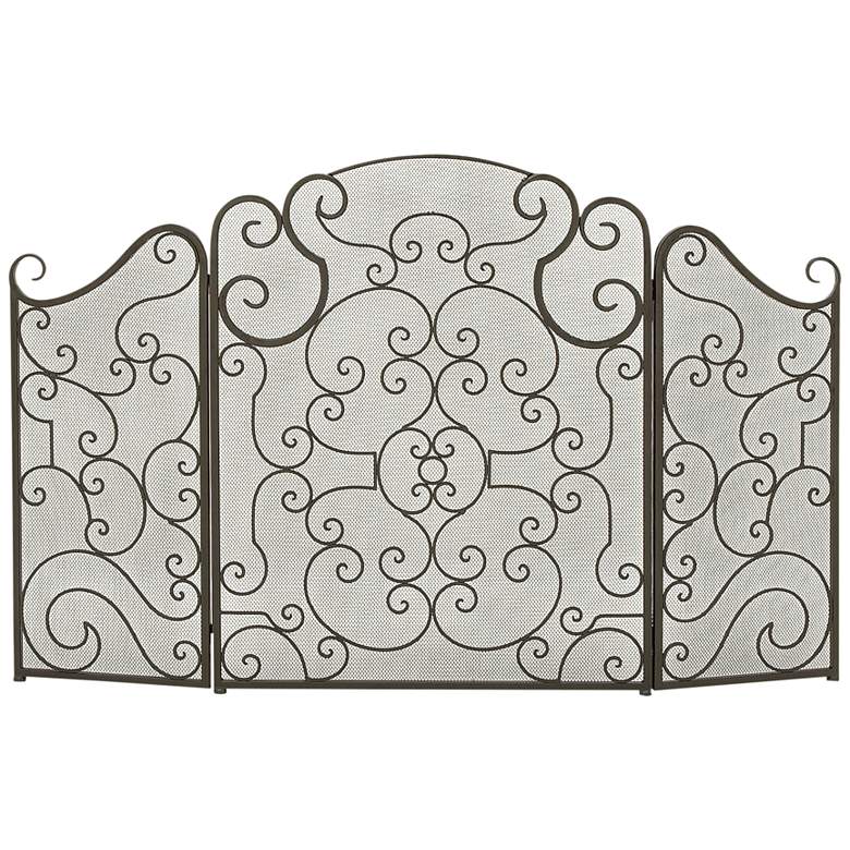 Image 2 Hallie Black Scroll Metal 35" High 3-Panel Fireplace Screen