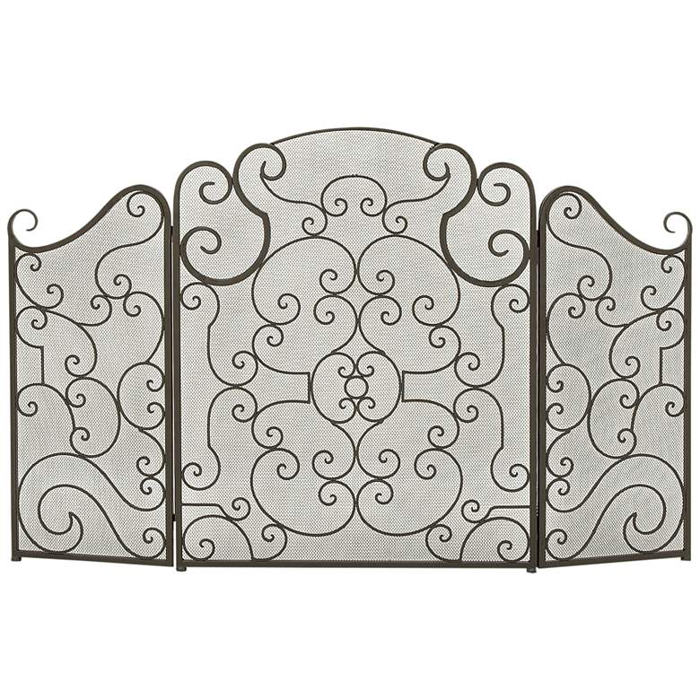 Image 2 Hallie Black Scroll Metal 35 inch High 3-Panel Fireplace Screen