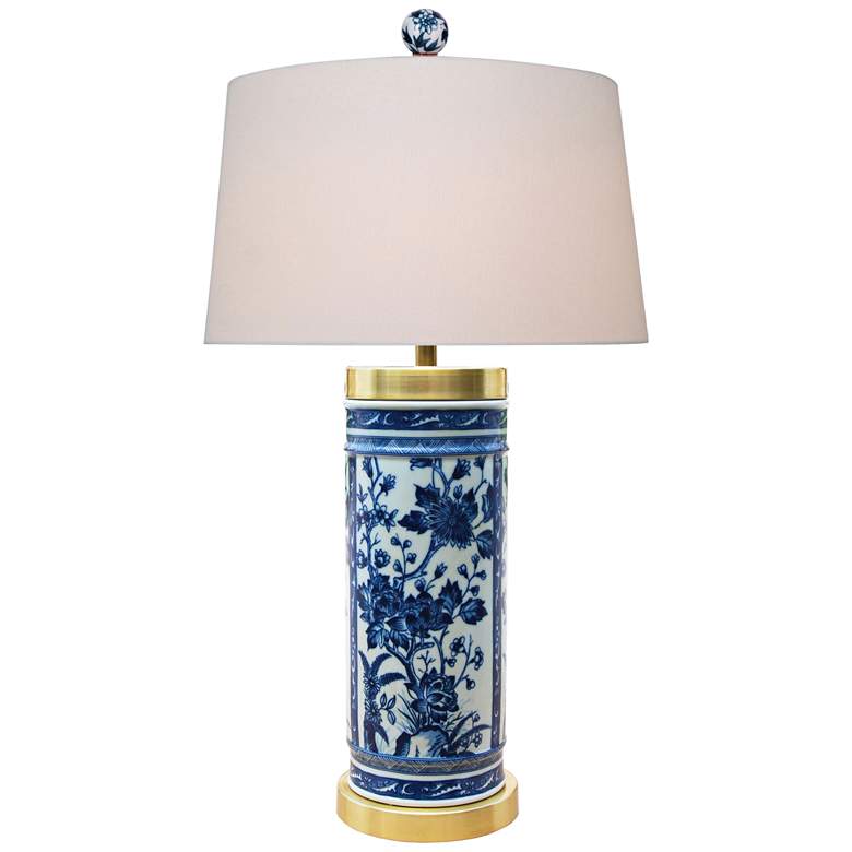 Image 1 Hallie Blue and White Porcelain Brushpot Vase Table Lamp