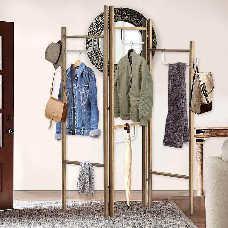 Image 1 Hallstand 52"W Wooden Coated Metal Screen/Mobile Wardrobe