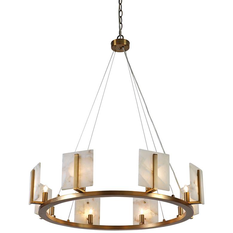Image 2 Halo 33"W Antique Brass and Alabaster 8-Light Chandelier