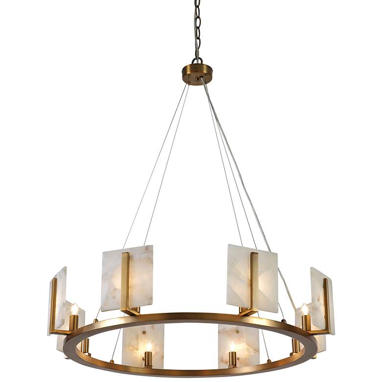 Image 2 Halo 33 inchW Antique Brass and Alabaster 8-Light Chandelier