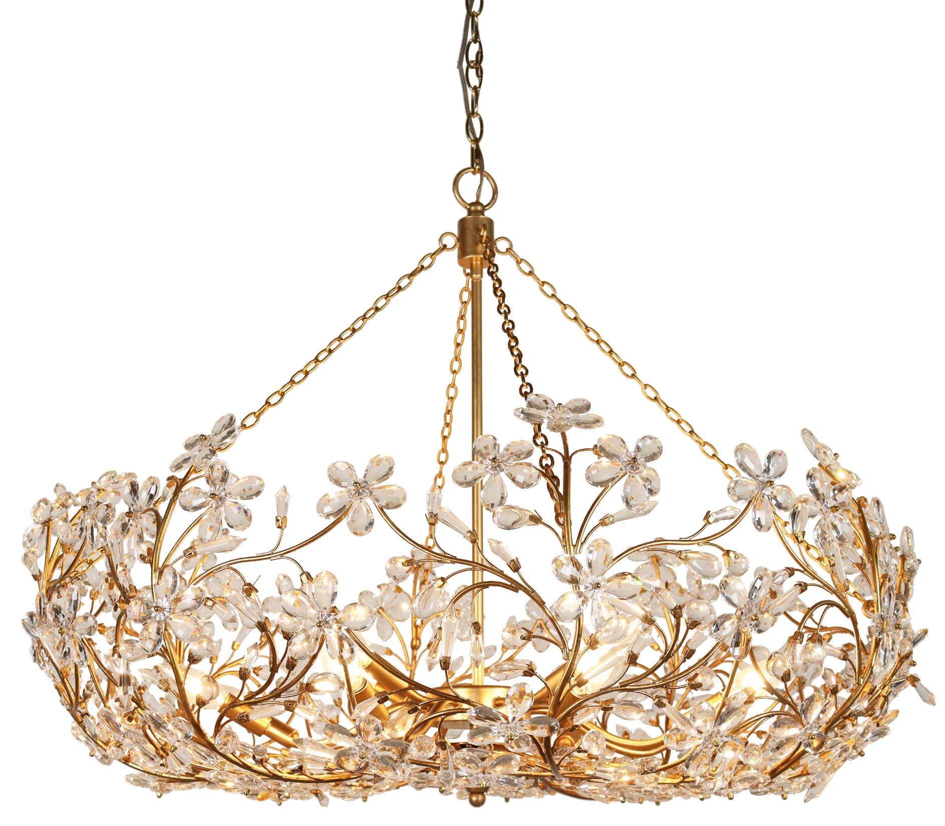 Haloey 35" Wide Gold Leaf Floral Crystal 12-Light Chandelier