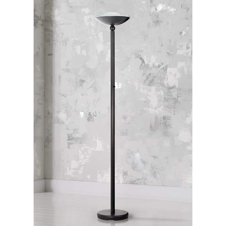 Image 1 Halogen 150-Watt Contemporary Black Torchiere Floor Lamp