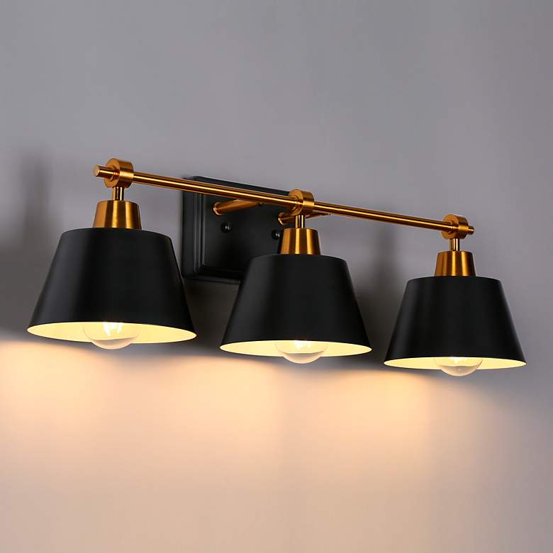 Image 1 Halopeepa 24 1/2" Wide Black and Gold 3-Light Bath Light
