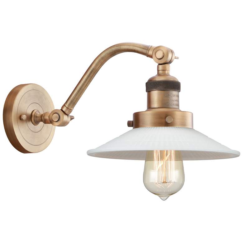 Image 1 Halophane 10" High Brushed Brass Wall Sconce
