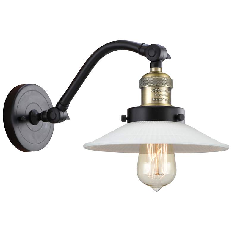 Image 1 Halophane 11.5" High Black Brass Sconce w/ Matte White Halophane Shade