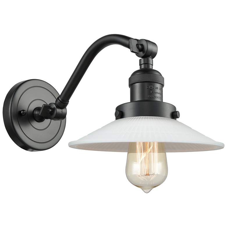 Image 1 Halophane 11.5" High Bronze Sconce w/ Matte White Halophane Shade