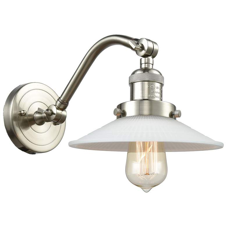 Image 1 Halophane 11.5" High Brushed Nickel Sconce w/ Matte White Halophane Sh