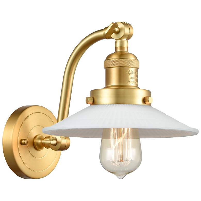 Image 1 Halophane 11.5" High Satin Gold Sconce w/ Matte White Halophane Shade