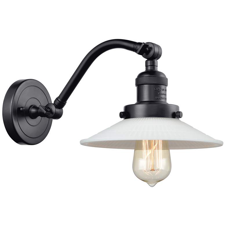 Image 1 Halophane 11 1/2"H Matte Black Wall Sconce w/ White Glass