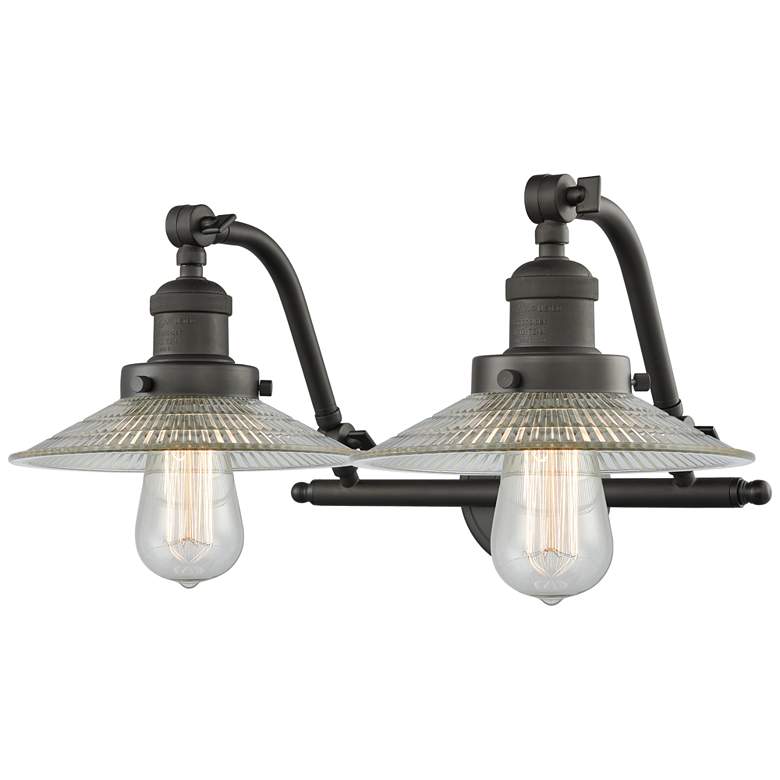 Image 1 Halophane 18.25" Wide 2 Light Bronze Bath Vanity Light w/ Halophane Sh