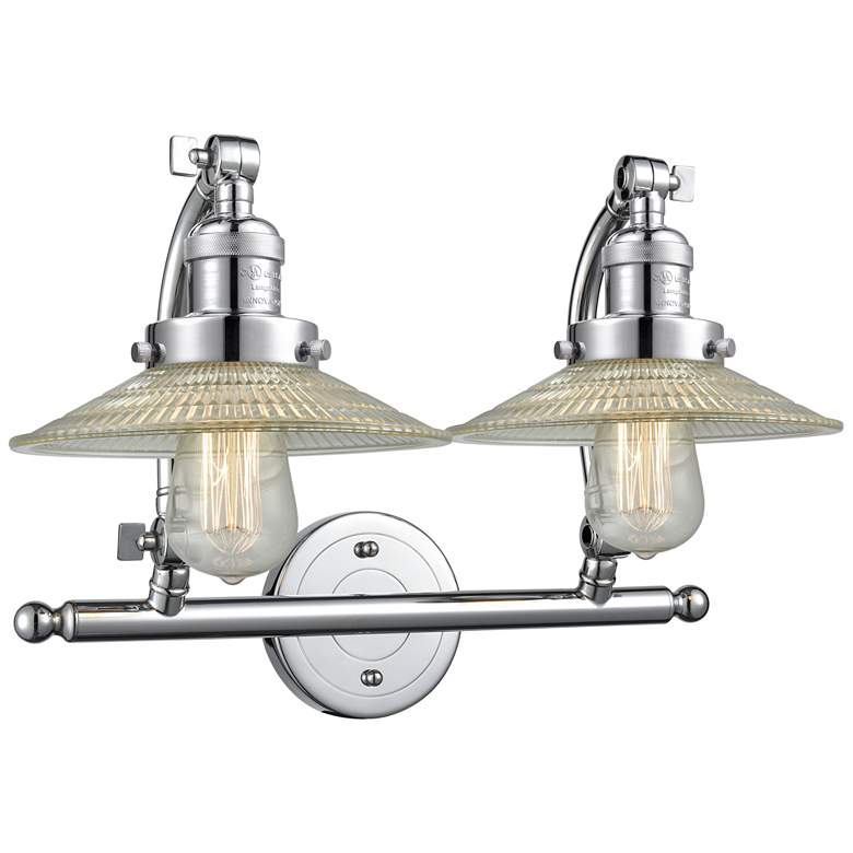 Image 1 Halophane 18.25"W 2 Light Polished Chrome Bath Light w/ Halophane Shad