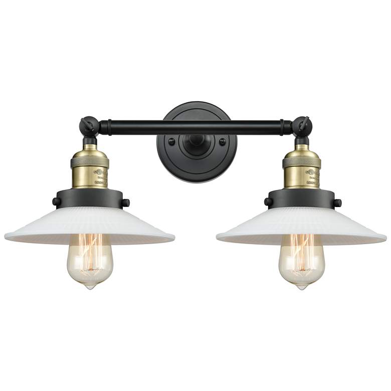 Image 1 Halophane 18" 2-Light Black Antique Brass Bath Light w/ Matte White Sh