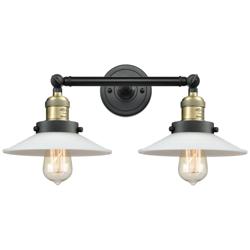 Halophane 18" 2-Light Black Antique Brass Bath Light w/ Matte White Sh