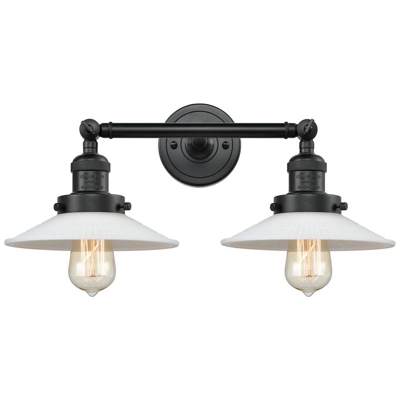 Image 1 Halophane 18" 2-Light Matte Black Bath Light w/ Matte White Shade