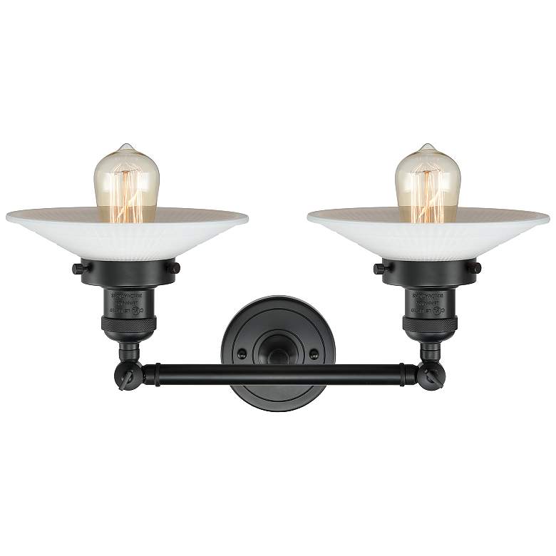 Image 2 Halophane 18" 2-Light Matte Black Bath Light w/ Matte White Shade more views