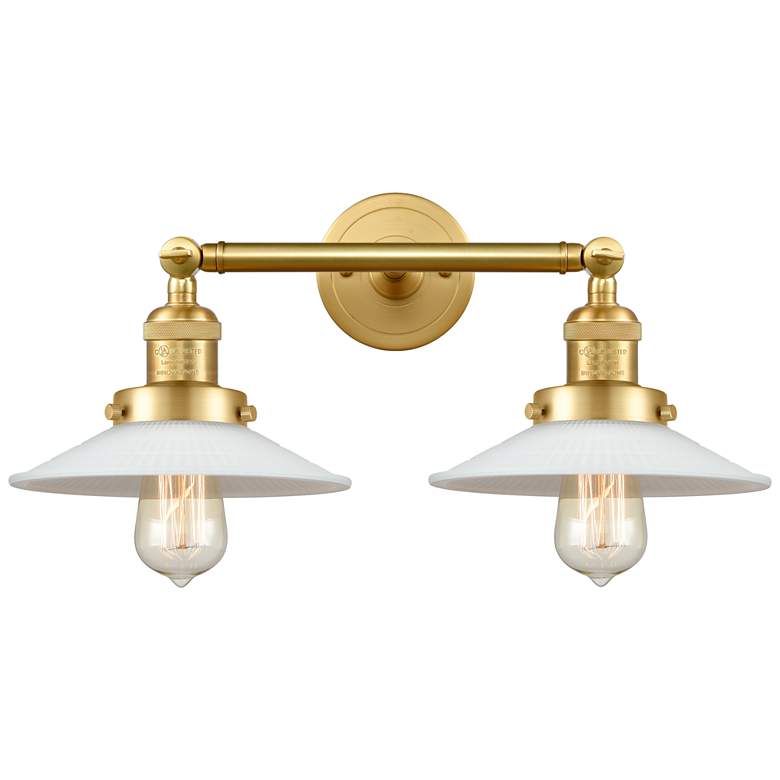 Image 1 Halophane 18" 2-Light Satin Gold Tiltable Bath Light w/ Matte White Sh