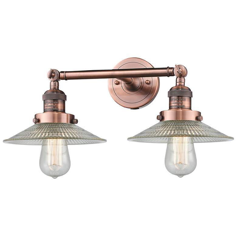 Image 1 Halophane 2 Light 18" LED Bath Light - Copper - Clear Halophane Shade