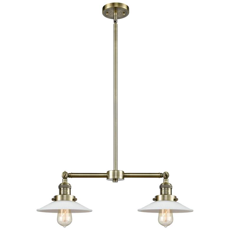 Image 1 Halophane 21" 2-Light Antique Brass Island Light w/ Matte White Shade