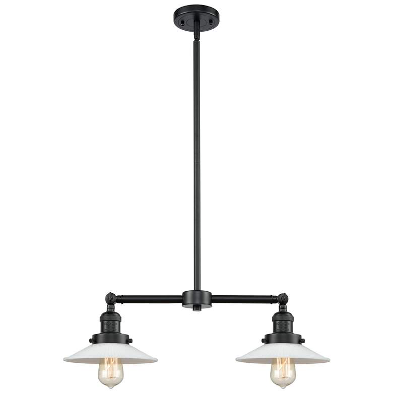 Image 1 Halophane 21"W 2 Light Bronze Island Light w/ Matte White Halophane Sh