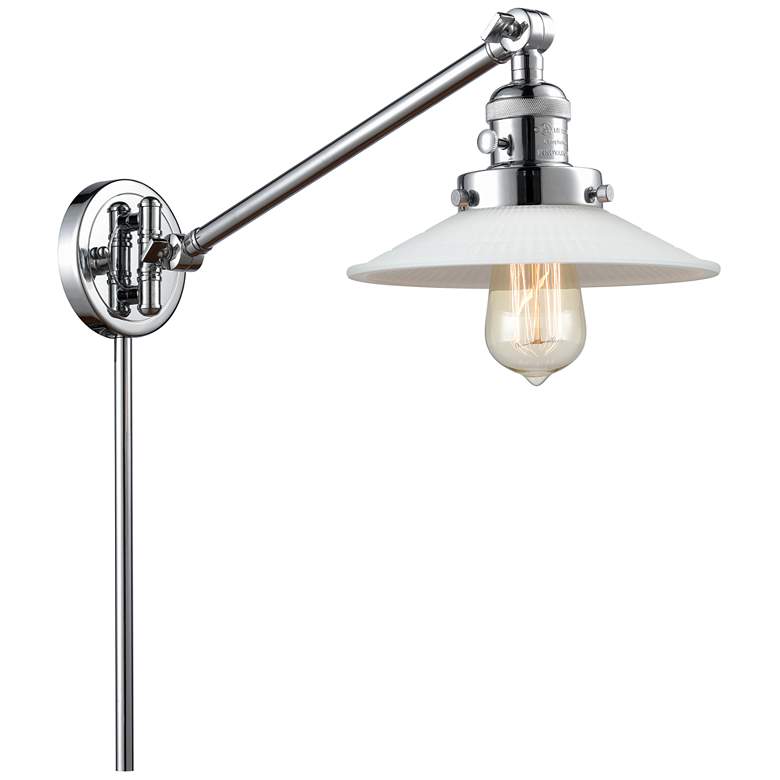 Image 1 Halophane 25" High Chrome Swing Arm w/ Matte White Halophane Shade