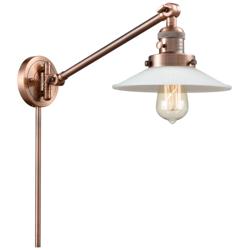 Halophane 25" High Copper Swing Arm w/ Matte White Halophane Shade