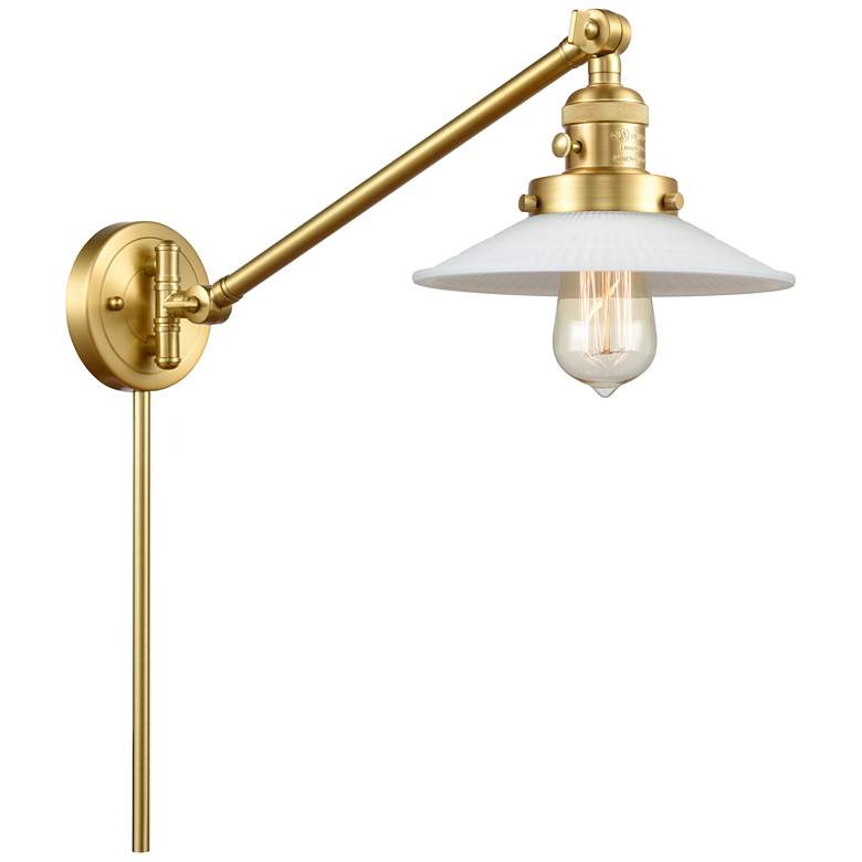 Image 1 Halophane 25" High Satin Gold Swing Arm w/ Matte White Halophane Shade
