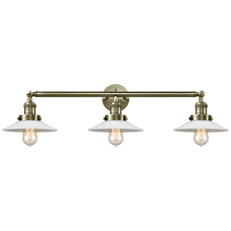 Image 1 Halophane 32.5"W 3 Light Antique Brass Bath Light w/ White Halophane S