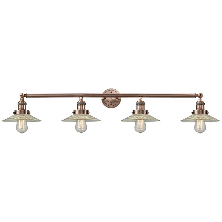 Image 1 Halophane 44.5" Wide 4 Light Copper Bath Vanity Light w/ Halophane Sha