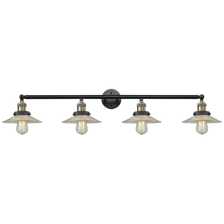 Image 1 Halophane 44.5"W 4 Light Black Brass Bath Vanity Light w/ Halophane Sh