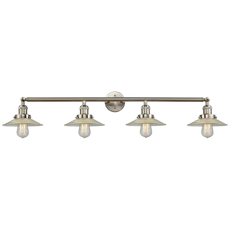 Image 1 Halophane 44.5"W 4 Light Brushed Nickel Bath Light w/ Halophane Shade